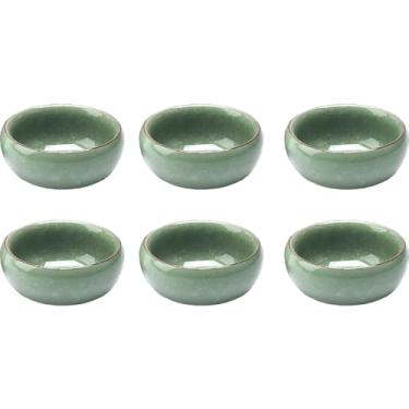 Imagem de Pacote com 6 mini vasos de suculentas de cerâmica com esmalte crackle, 3,8 cm A x 6,3 cm L lindos vasos com orifícios de drenagem para plantas aéreas, lithops, musgo, suculentas pequenas, cactos -