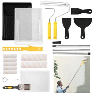 Imagem de Sankoly Conjunto de 21 rolos de tinta, rolo de pintura de 10 cm e 22 cm com moldura, haste de extensão, bandeja de tinta, pincel de tinta plano, raspador, etc., materiais de pintura profissional para