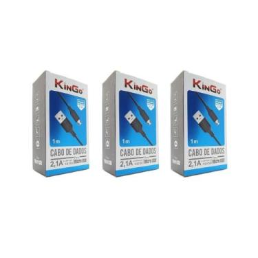 Imagem de Kit 3 Cabos USB V8 Kingo Preto 1m 2.1A para Galaxy J7 Pro - Yellow Cel