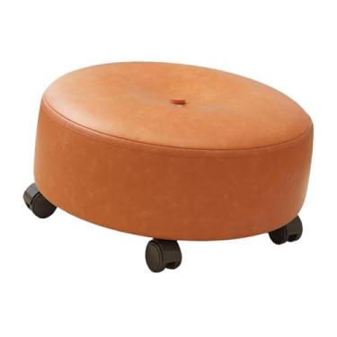 Imagem de Bothyi Banca baixa com rodas Sofá Pasiado PU PU Couro Rolo redondo banco redondo banco curto para sala de jogos de cabeceira de cabeceira, Laranja