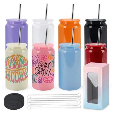 Imagem de Joyclub Conjunto de 8 copos de sublimação em branco 473 ml copos de aço inoxidável com isolamento a vácuo xícaras de café gelado para Smoothie Whiskey Boba Soda DIY presente (colorido)