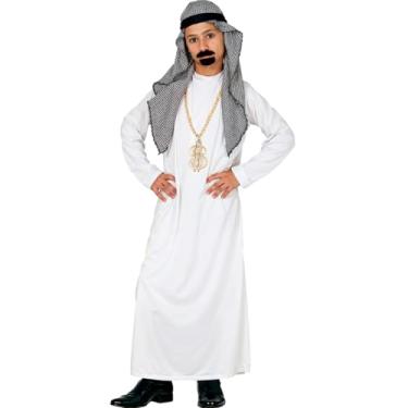 Imagem de Fantasia Sheik Infantil pra Menino de Luxo Completa Roupa Arabe Com Thobe e Keffiyeh Festa e Carnaval (M 5-6)