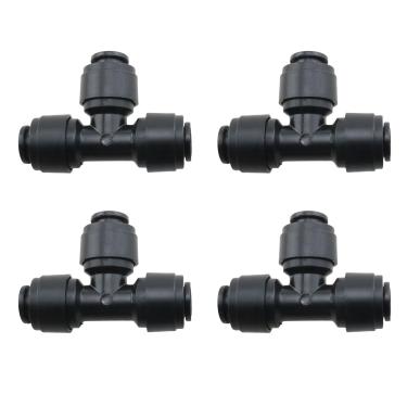 Imagem de HJGarden 4 peças pretas 1/4 polegada conexão rápida Tee encaixe T-Branch Pipe Sprinkler Rainforest Acessórios de filtro de água para sistemas de irrigação por irrigação por gotejamento ou irrigação