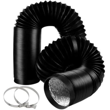 Imagem de Mangueira de ventilação para secadora de 10 cm, duto de alumínio flexível com 2 grampos, proteção resistente de quatro camadas para ventilação HVAC e exaustão preta