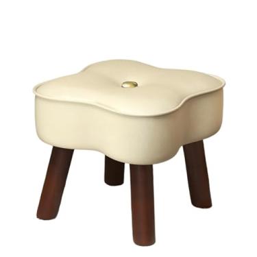 Imagem de XINCHANG Banco com enchimento de esponja de alta densidade e assento de couro artificial – perfeito para casa e escritório (branco leite, trevo de quatro folhas, pele de garra de gato, pernas de