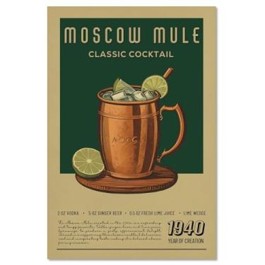 Imagem de MINI ZOZI Carrinho de bar 30,5 x 40,6 cm vintage retrô coquetéis decoração de arte de parede estética quarto moderno Moscou Mule pôsteres vinho álcool faculdade dormitório apartamento sala de estar