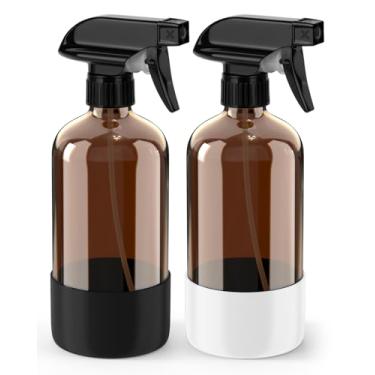 Imagem de Bontip Frasco de spray de vidro com proteção de manga de silicone, conjunto de frascos de spray de vidro âmbar para limpador de janelas não tóxico, aromaterapia, hidratação facial, regar flores,