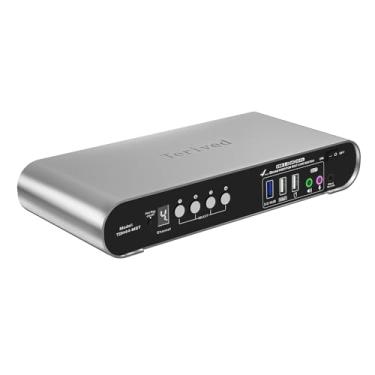 Imagem de Terived 4 Computadores 4 Monitores (2Hdmi 2Dp) Mst Kvm Switch 4K@60Hz, Dp Mst Usb 3.0 Quad Monitor, Tecla De Atalho E Controle Remoto Com Fio, Estrutura De Alumínio, Display Digital, Áudio/Microfon