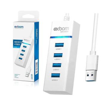 Imagem de Hub Cabo Usb 3.0 High Speed Hd Extensor 4 Portas Branco - Exbom