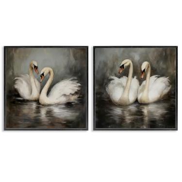 Imagem de Stupell Industries Conjunto de arte de parede giclée emoldurado com 2 peças de cisnes gêmeos com reflexos da Novae, 61 x 61 cm