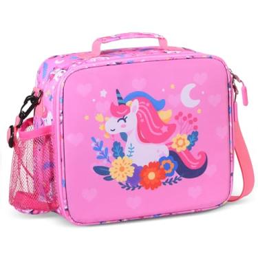 Imagem de rockpapa Lancheira infantil para crianças com alça, impermeável, resistente a manchas e óleo, lancheira isolada, sacola reutilizável para lancheira, garrafa de água e lanches para escola (unicórnio