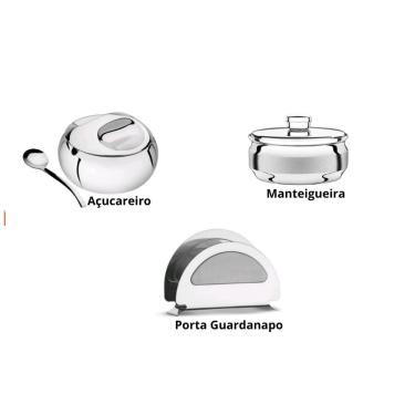 Imagem de Açucareiro Manteigueira e Porta Guardanapo Aço Inox Tramontina