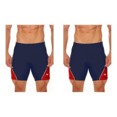 Imagem de Kit 2 Bermuda Natação Esportiva Proteção Uv Fpu 50+ (Marinho/Vermelho, GG)