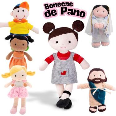 Imagem de Boneca Pano Bebê Infantil Pelúcia Artesanal Antialérgico Lavável Nanin