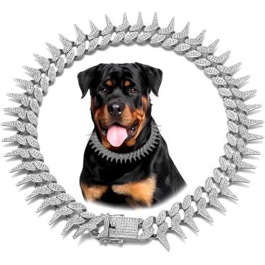 Imagem de Coleira de corrente dourada para cães, estilo espetado, colar de diamante brilhante com elos cubanos, coleira para filhotes de cachorro com strass e glitter para cães de estimação PPP XS pequeno,