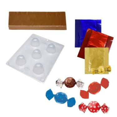 Imagem de Kit 10 Formas BWP 90 p/ Trufas+Barra de 2 kgs+200 embalagem - Genérica