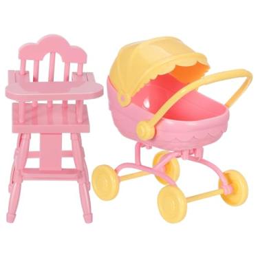 Imagem de Toyvian Conjunto De Carrinho De Bebê - Cadeira De Jantar Rosa E Porta-Bebês Mini Carrinho De Empurrar E Puxar Para Boneca Acessórios Acessório De Brincadeira De Faz De Conta Realista
