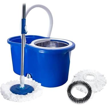 Imagem de Balde MOP 360° Com Esfregão Giratório Balde Inox com Angulação, Centrífuga 360 com Cesto em Inox, 2 Refil +1 refil escovão Multiuso (13 LITROS)