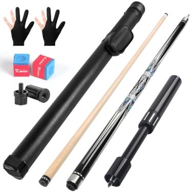 Imagem de Kmise Taça de sinuca de 59 cm 590 g com extensão de fibra telescópica, conjunto de tacos de bilhar profissional feito à mão em bordo canadense com estojo de couro para tacos de piscina, giz de piscina