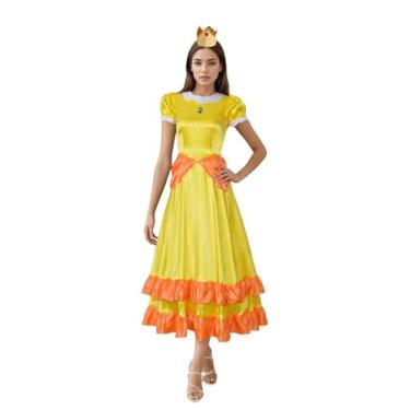 Imagem de FEIWOBIRD Women Princess Peach Costume Super Brothers Party Gown Ball Dress (Princess Daisy, Small)