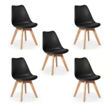 Imagem de Kit 5 Cadeiras Eames Wood Leda Design Preta - DECORESHOP