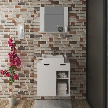 Imagem de Conjunto de Banheiro com Gabinete Suspenso 60cm e Espelheira com 1 Prateleira Branco