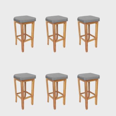 Imagem de Kit 06 Banqueta Alta Ben Gourmet Balcão Bistrô Cozinha Base Madeira Maciça Suede Cinza - Ahz Móveis
