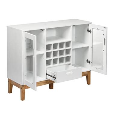 Imagem de Armário de armazenamento de vinho de madeira console buffet servidor com rack de vinho e gaveta (cor: branco, tamanho: 100 x 33 x 80 cm) (branco 100 x 33 x 80 cm) (branco 100 x 33 x 80 cm)