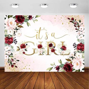 Imagem de Avezano It's A Girl Pano de Fundo Branco e Vermelho Flores Aquarela Chá de Bebê Cenário de Festa para Meninas, Placa de Bolinhas Douradas, Sessão de Fotos para Decorações de Chá de Bebê Futura Mãe