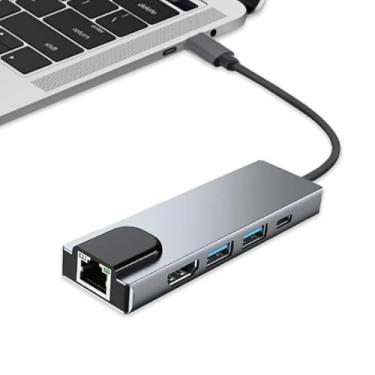 Imagem de Estação de ancoragem tipo C 5 em 1, adaptador tipo C para HDTV, Ethernet RJ45, HDTV 4K, PD100W, USB 3.0, USB 2.0, compatível com dispositivos tipo C com modo DP Alt, adaptador multiportas