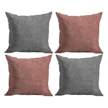 Imagem de Kit Capas de Almofada em Microfibra 43cm x 43cm Linho em Relevo 4 peças - Rio Home Cinza e Rosa