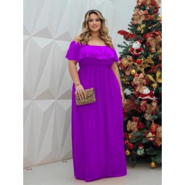 Imagem de Vestido Longo Plus Size Ombro a Ombro Ajustável Fenda Lateral Casual E