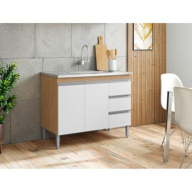 Imagem de Balcão Gabinete de Pia Andréia 100cm Amêndoa/Branco S/ Tampo - AJL Móveis