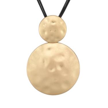 Imagem de joymiao Colar de couro para mulheres, pingente grande, gargantilha hippie, vintage, colar grosso, boêmio, para mulheres, Couro sintético Zinco, Sem Pedra Preciosa