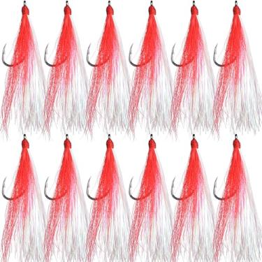 Imagem de Bucktail Teasers Ganchos de pesca de água salgada Linguado de Aço de Alto Carbono Ganchos de Pesca Bucktail Mylar Teasers Inseridos para Catfish Bacalhau Linguado Hi/Lo Rig