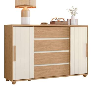 Imagem de Cômoda Evidenza com 4 Gavetas Flex Albatroz, Freijó/Off White/Titanium