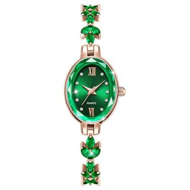 Imagem de BESTKANG Relógio feminino de luxo com pétalas e pulseira casual relógios de quartzo simulados para mulheres, Verde, Tendência