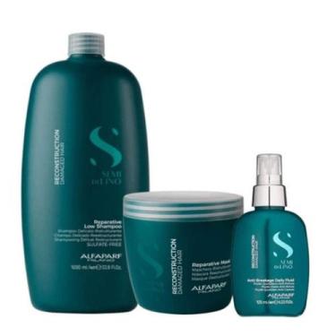 Imagem de Kit Alfaparf Semi Di Lino Reconstruction Shampoo 1L Máscara 500ml Flui
