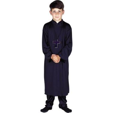 Imagem de Fantasia Padre Infantil Festa Junina com Túnica Preta e Crucifixo - Su