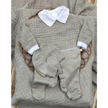 Imagem de Kit Completo de Saída de Maternidade em Tricô - Samy Baby, Caqui claro