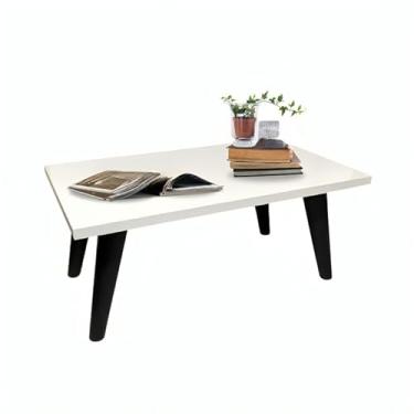 Imagem de Mesa De Centro 45cm Redonda Com Pés Palito Retro Decoração Sala De Estar(RET. Branca/Preto)