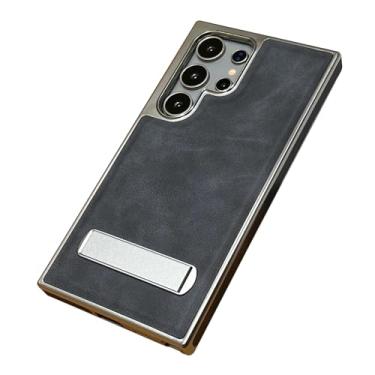 Imagem de HAO RIYLN Capa de couro para Samsung Galaxy S25 Ultra/S25 Plus/S25, capa de proteção fina com suporte dobrável oculto, estilo minimalista de negócios, cinza, S25plus