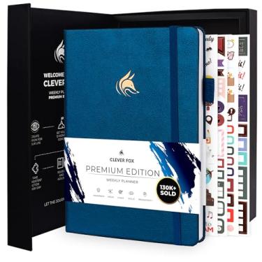 Imagem de Clever Fox Planner Edição Premium – Planejador semanal e mensal luxuoso sem data para aumentar a produtividade e atingir seus objetivos – Organizador – Comece a qualquer hora, A5, dura 1 ano, azul