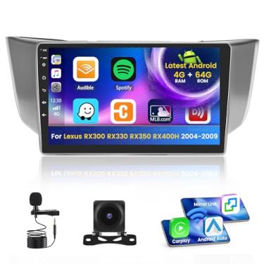 Imagem de Inefala 4G 64G para Lexus RX300 RX330 RX350 RX400H 2004-2009 tela de rádio CarPlay Android 13 IPS tela sensível ao toque 9 polegadas estéreo para carro Android câmera de backup automático Bluetooth