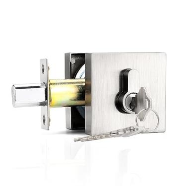 Imagem de Probrico Fechadura de cilindro duplo de níquel acetinado, chave em ambos os lados, fechadura de porta quadrada de segurança residencial para interior e exterior, 1 pacote