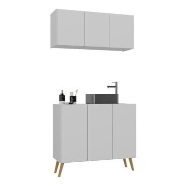 Imagem de Conjunto Gabinete De Banheiro E Armário Aéreo Retrô Mp5055 Branco natural