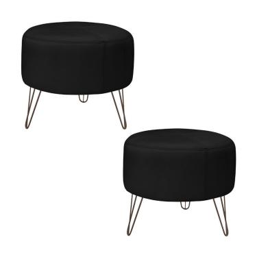 Imagem de Kit 2 Puffs Decorativos Redondo Couro Preto