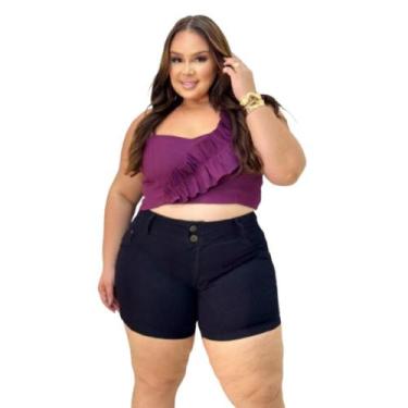 Imagem de Bermuda Short Jeans Lycra Meia coxa Plus Size Feminino Modelo Curve Pr
