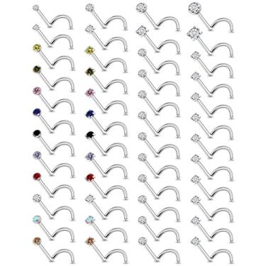 Imagem de Vsnnsns Piercing de nariz 18G, 20G, 22G, joia feminina de aço inoxidável cirúrgico 316L, saca-rolhas em forma de L, opala reta, diamante, zircônia, piercing de narina, joias para mulheres e homens