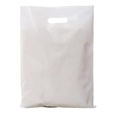 Imagem de ysmile Sacola De Compras Plástica Para Pequenas Empresas, Varejo Mercadorias, Alça Grande Poliéster Com Corte E Vinco, 11,8 X 15,8 - Branca